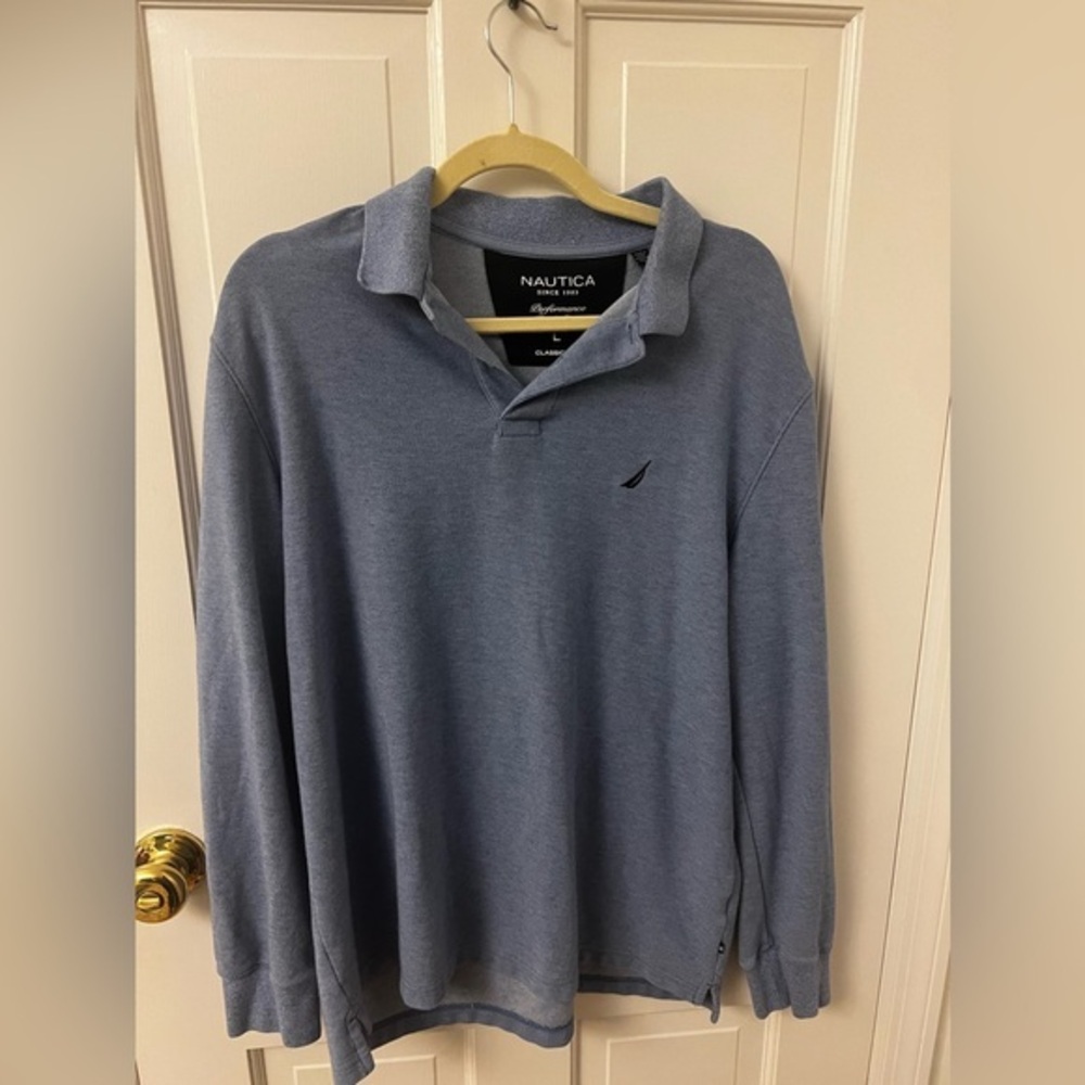 NAUTICA Men’s long‎ sleeve polo shirt blue cotton